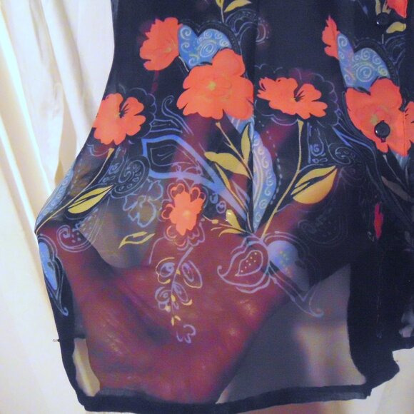 Floral Sheer Button-Up Blouse XL Cottagecore Dark Romantic Whimsigoth Feminine - Picture 4 of 10